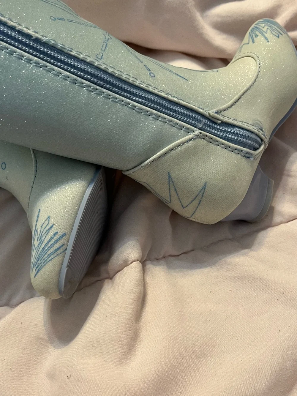 Toddlers Light Blue Embroidered Mid-Calf Elsa Boots